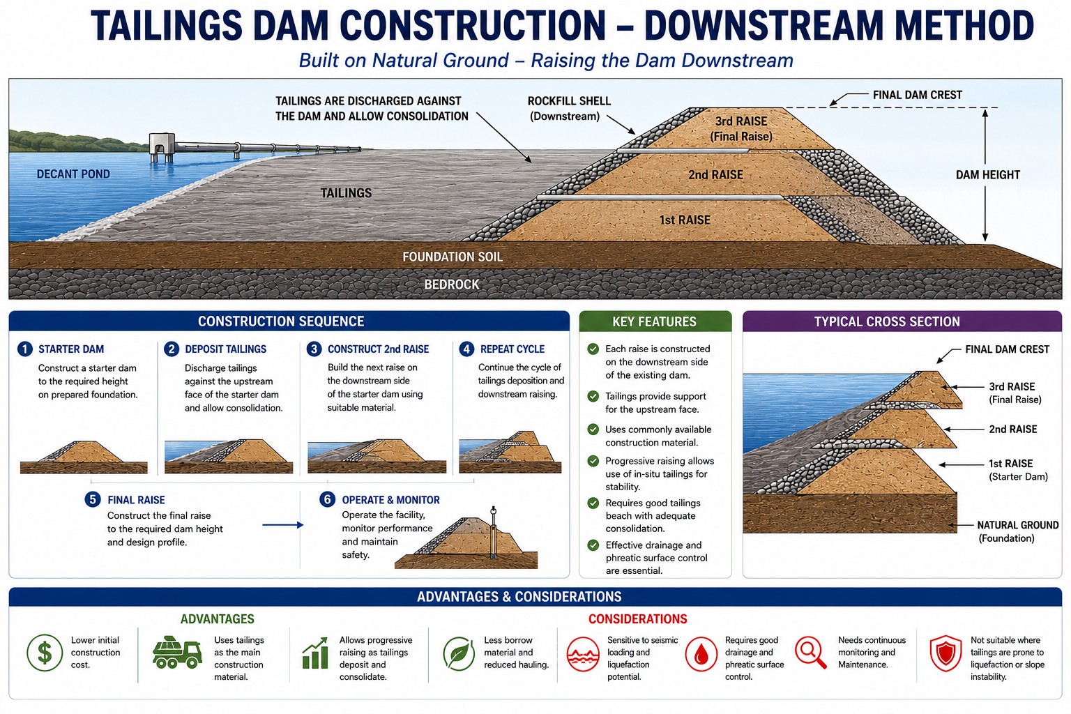 Tailings dam down stream method